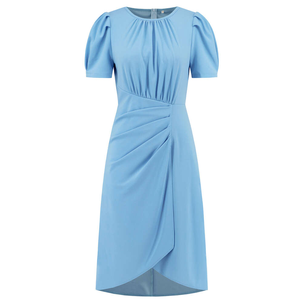 Professional Summer New Women's Round Neck Bubble Sleeves Slim Fit Style Dress