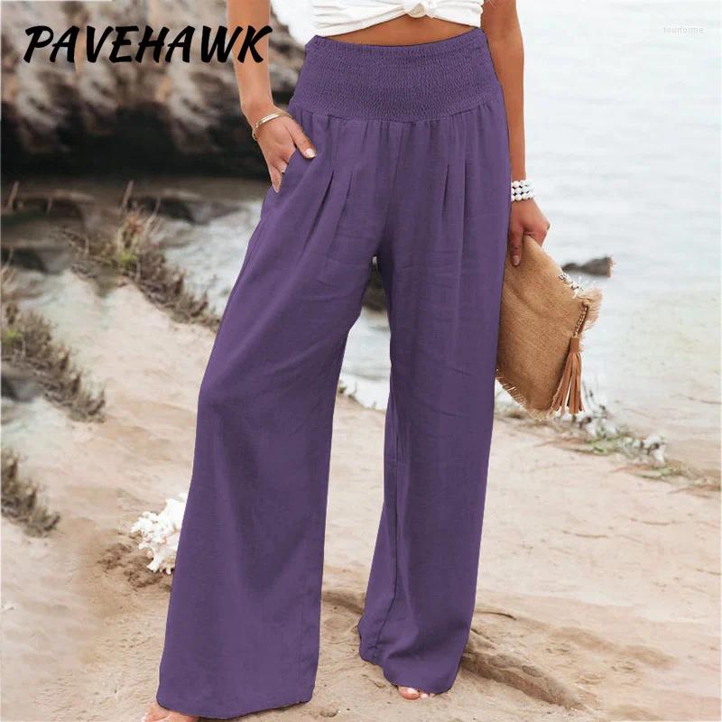 Cotton En Wide Leg Pants: Women's Casual Loose Solid Office Lady Trousers B4