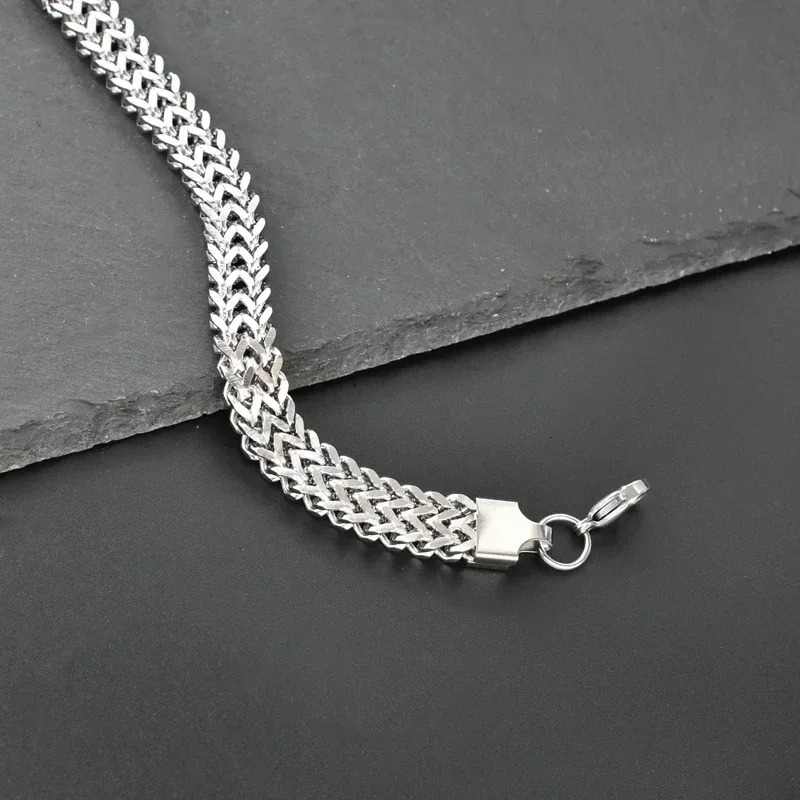 10mm Width Stainless Steel Cuban Chain Bracelets for Men Silver Color Fashion Hip Hop Male Boy Wristband Jewelry 240227