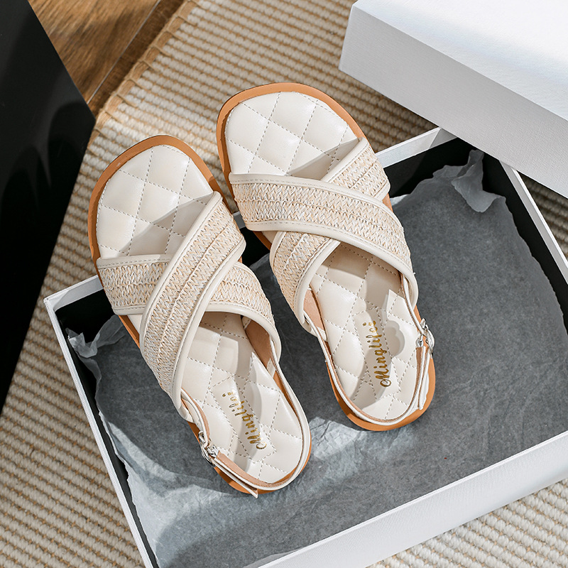 New-style small fragrant wind sandals fashion non-slip wearing cross-belt sandals flat sandals women summer i3dl#