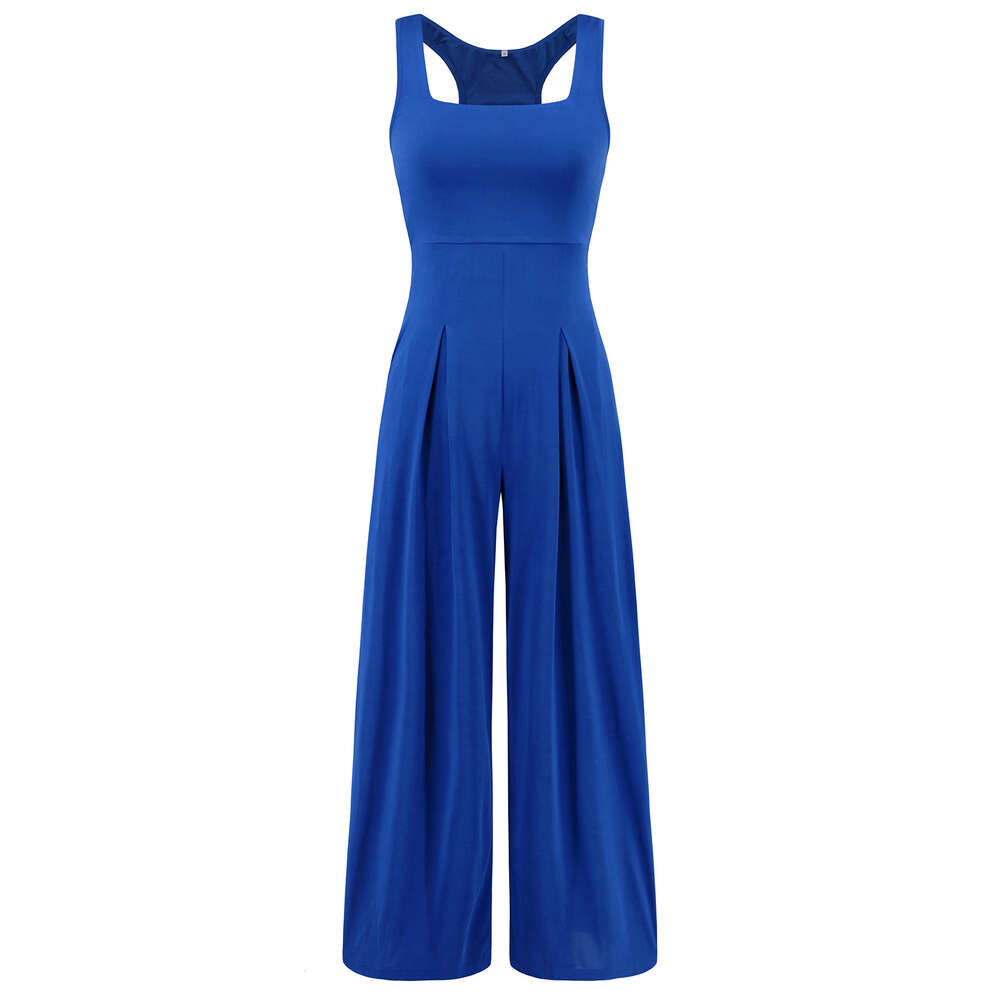 Fashionable Casual Knitted Sexy Suspender Wide Leg Jumpsuit 2024 New Summer Women's Clothing