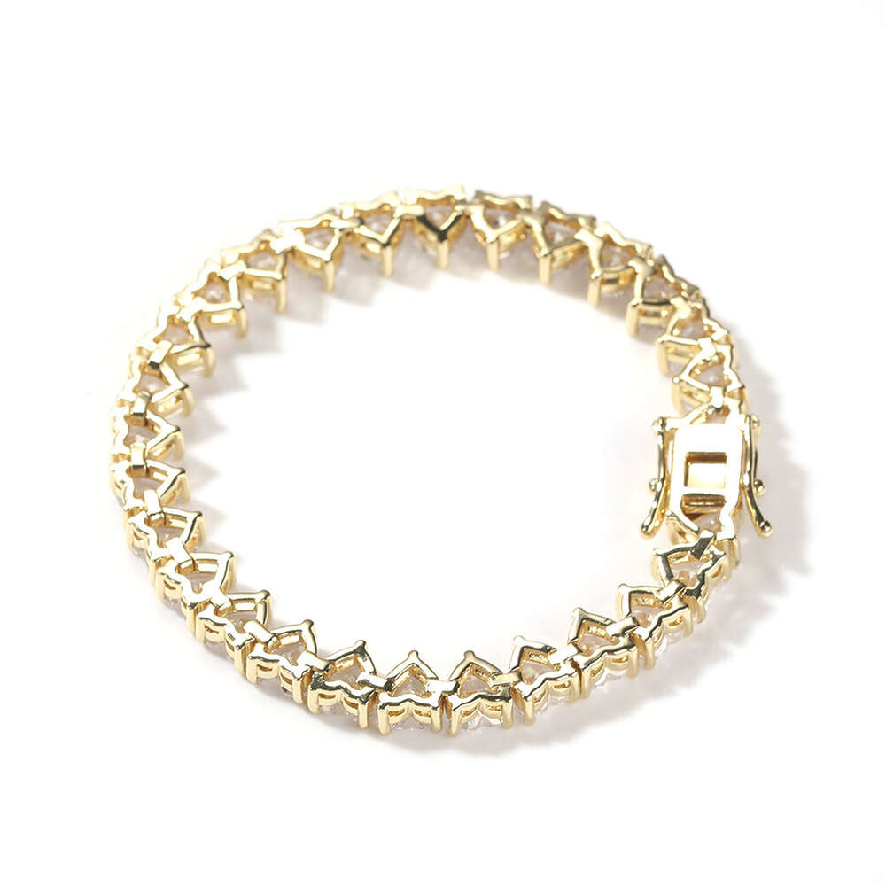 Ins Style Love Heart Shaped Tennis Chain Bracelet Prong Iced Out Cubic Zirconia Hip Hop Copper Bling Diamonds Bracelets Bangle Rapper Cz Stone Jewelry