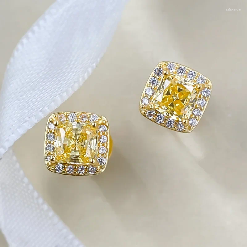 Stud Earrings Spring Qiaoer 18K Gold Plated 925 Sterling Silver Radiant Cut 5MM Citrine Gemstone Ear Studs For Women Wedding Jewelry