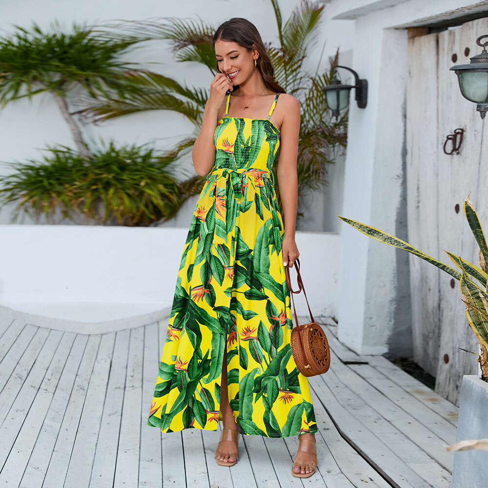 2024 Spring/summer New High Waist Split Bohemian Open Back Strap Long Dress for Women