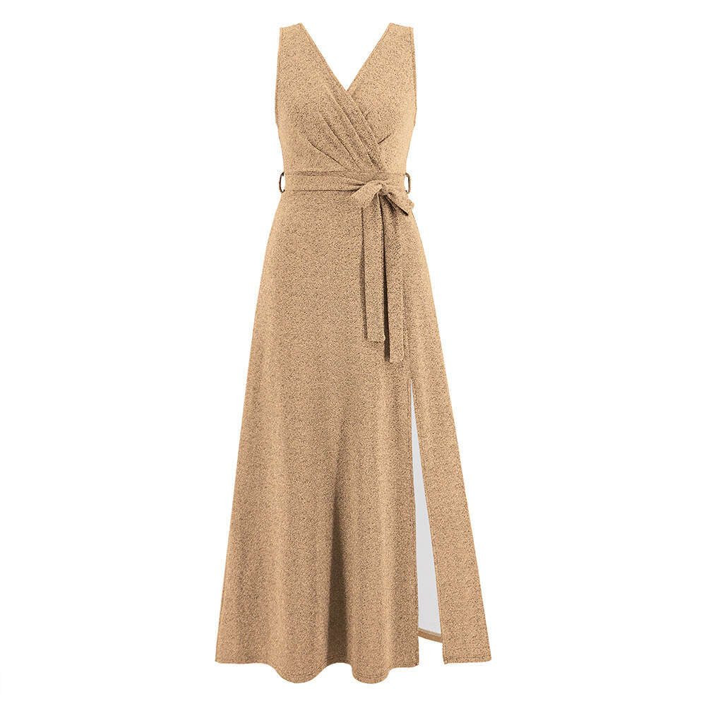 2024 Summer Sleeveless V-neck Shiny Brilliant Banquet Party Split Long Dress