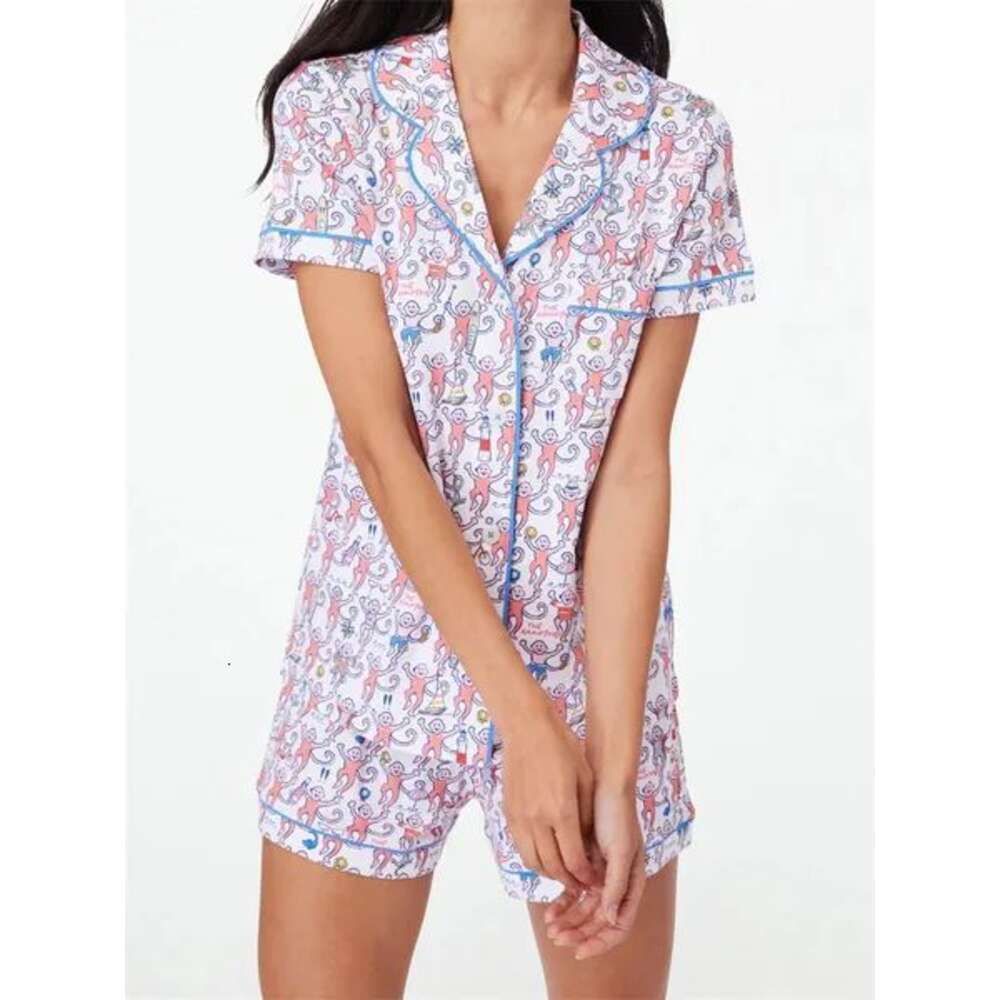 Womens Cute Roller Rabbit Pamas Y2k Monkey Prefabricated Printing 2-piece Pama Short Sleeve Shirt Pj Shorts Set Casual Wear c3