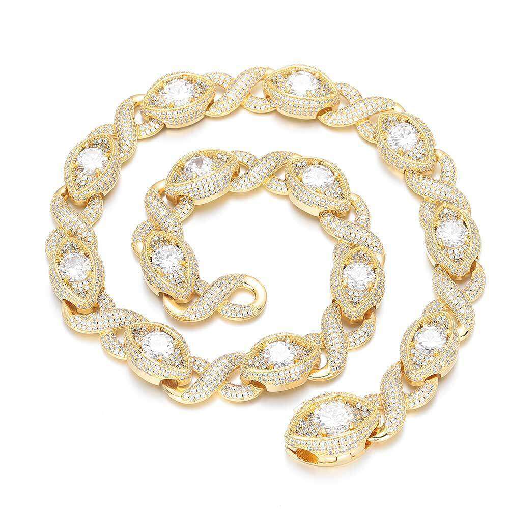 Jewelry 15mm Zircon Infinite Eyes 8 Cuban Accessories Hip Hop Men's Necklace