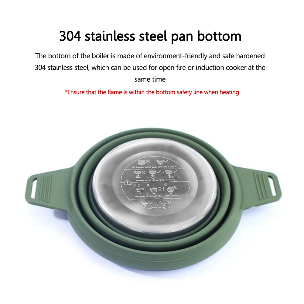 Foldable Portable Camping Cook Pot Saving Space Cookware Heat Resistant with Handle for Hiking Backpacking Tableware 240306