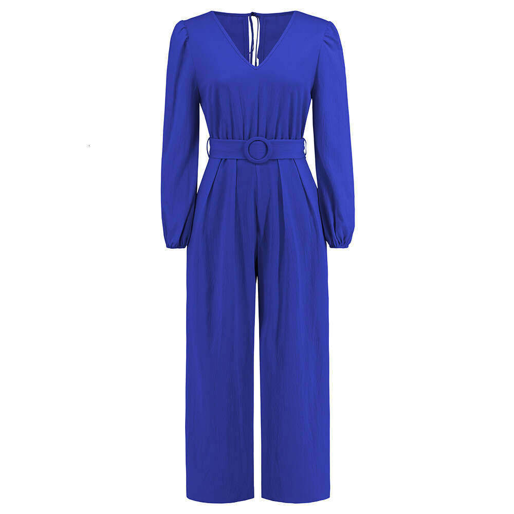 Casual Solid V-neck Sleeves Slim Fit Straight Tube Long Pants One Piece Waistband New Style