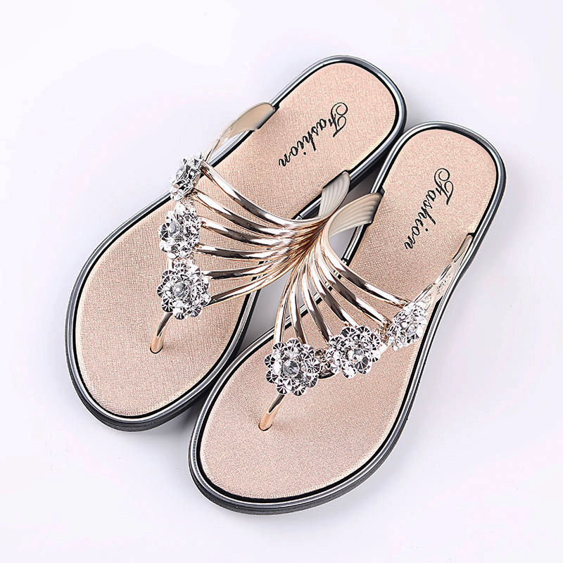 Women's Slippers Summer Slippers New Flat Bottom Silver Womens Shoes Lightweight Slipper Womans Outdoor Casual Flip flop Slipper N739#