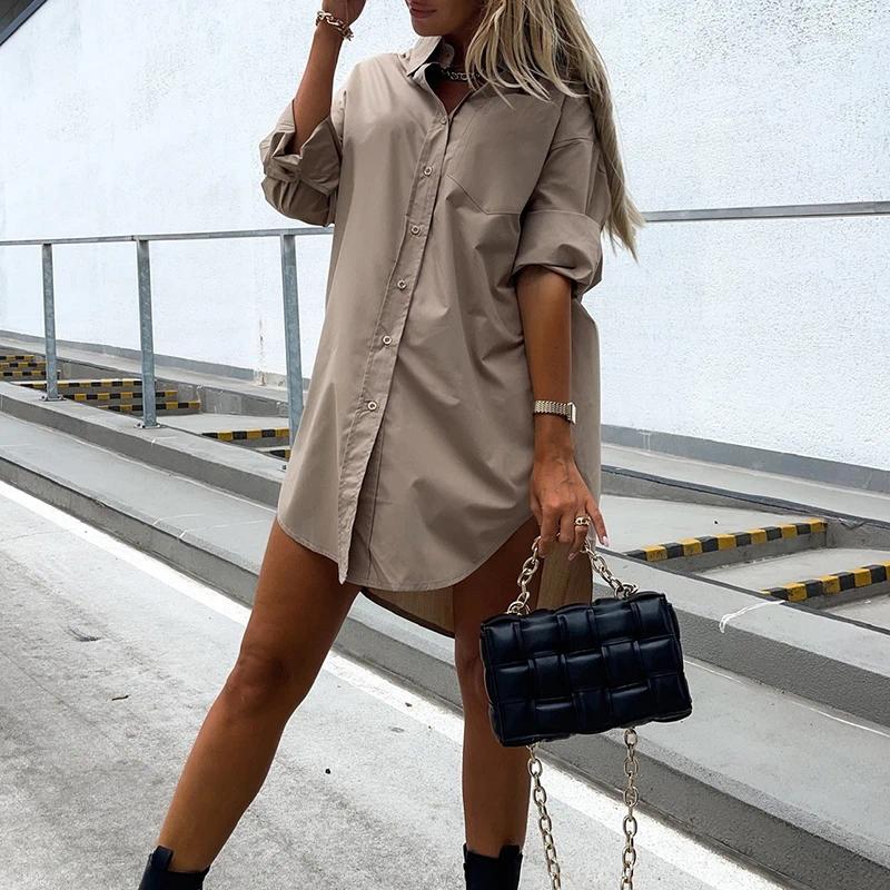 Casual Dresses Elegant Womens White Blouse Top Spring/Summer Simple Loose Fit Long Sleeve V-Neck Button