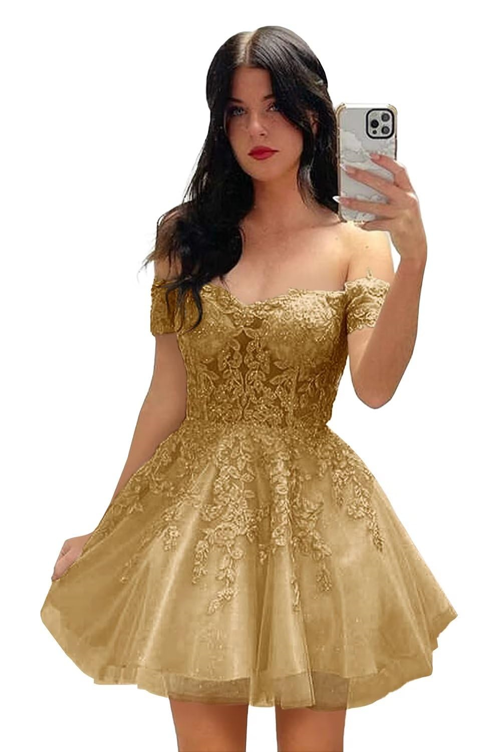 Off The Shoulder Tulle Lace-up Short Homecoming Dresses Appliques Sweetheart Cocktail Formal Occasion Cocktail Prom Party Graudation Gowns Hc01