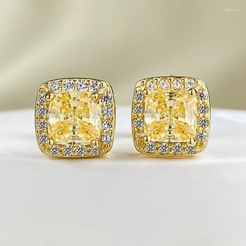 Stud Earrings Spring Qiaoer 18K Gold Plated 925 Sterling Silver Radiant Cut 5MM Citrine Gemstone Ear Studs For Women Wedding Jewelry