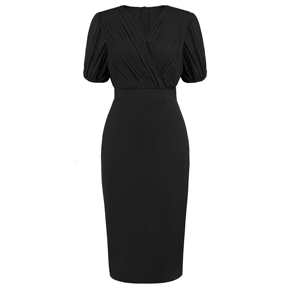 Sexy Slim Fit Pleated V-neck Wrapped Hip OL Temperament Professional Dress Women's Wear