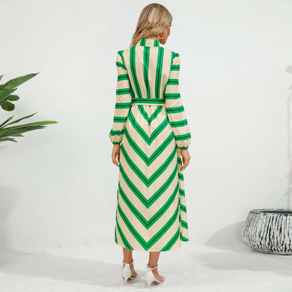 2024 New Fashion Slim Fit Temperament Button Open Striped Shirt Dress Popular for Women