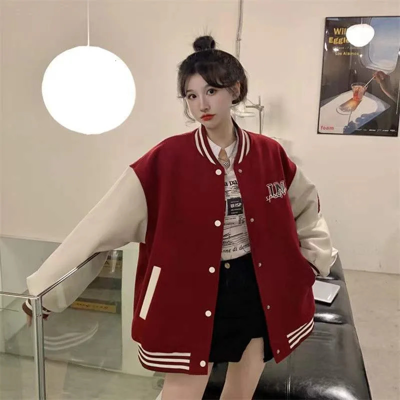 Deeptown Vintage Baseball Jacket Women Y2k Streetwar Fashion Korean Oversized Red Varsity Bomber Jackets Autumn Winter College 240229