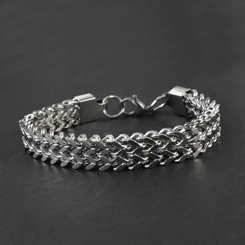 10mm Width Stainless Steel Cuban Chain Bracelets for Men Silver Color Fashion Hip Hop Male Boy Wristband Jewelry 240227
