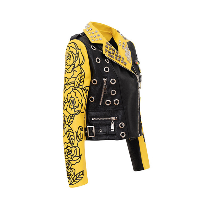 0C244M23 Luxury Fashion Customized Leather Clothes for Women European Locomotive Punk Spring and Autumn Short Style Letter Printing