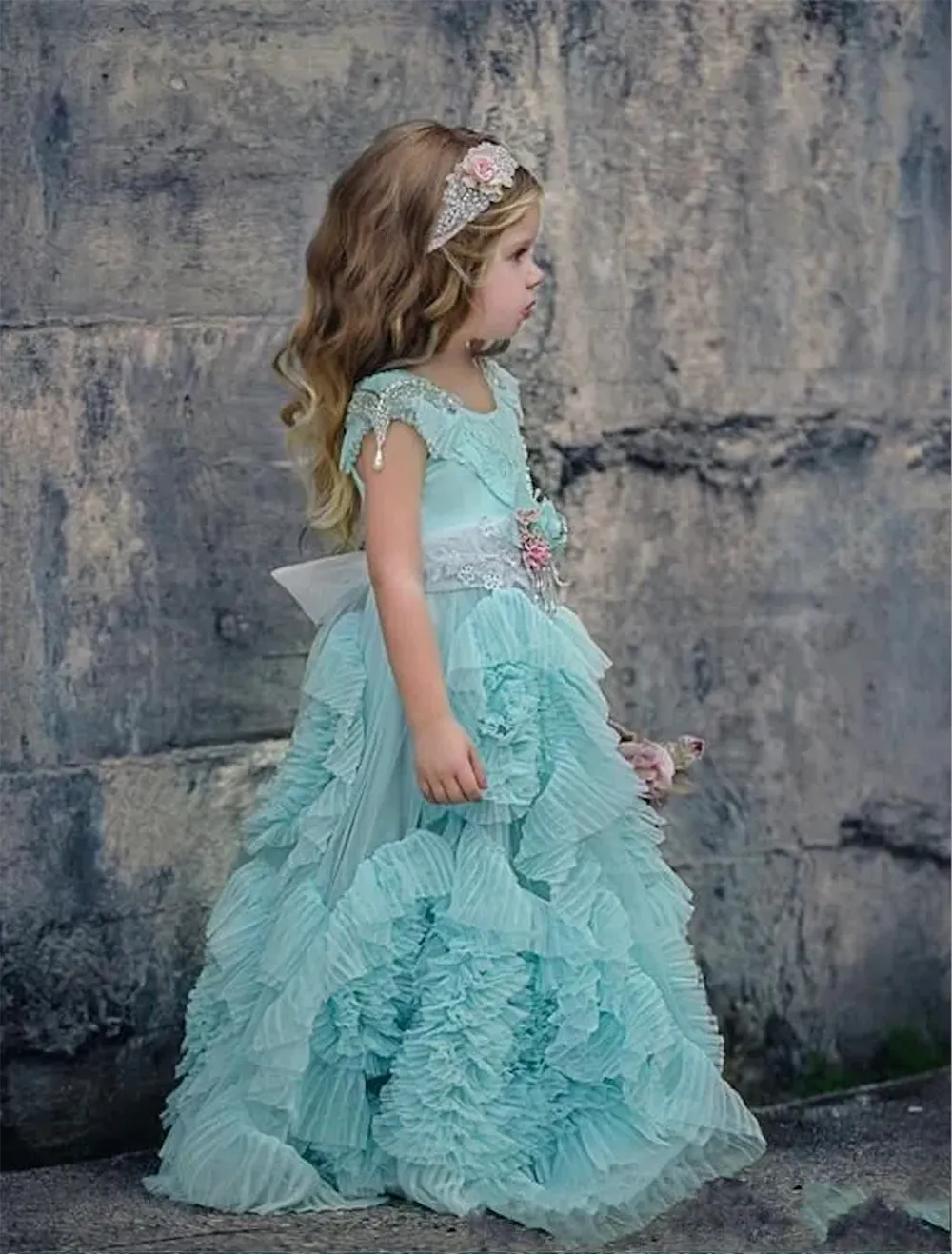 Mint Green Flower Girl Dresses Special Ocn For Weddings Ruffled Kids Pageant Gowns Flowers Floor Length Lace Party Communion Dress