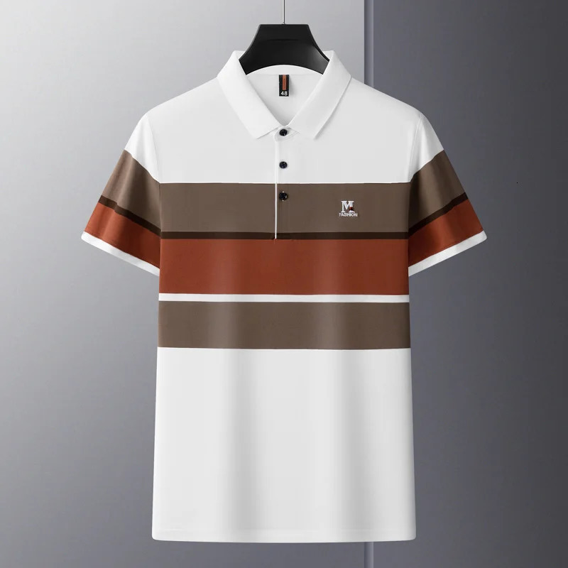 Premium striped M-line embroidery short sleeve POLO shirt Mens casual T-shirt Summer breathable cotton Paul shirt Mens wear 240309