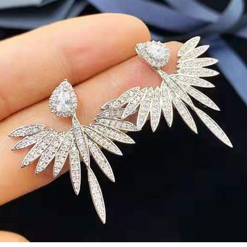 Sparkling Angel Wing Stud Earrings: Sterling Sier with Cubic Zirconia and Sapphire Accents, Perfect Party Jewelry Free shipping