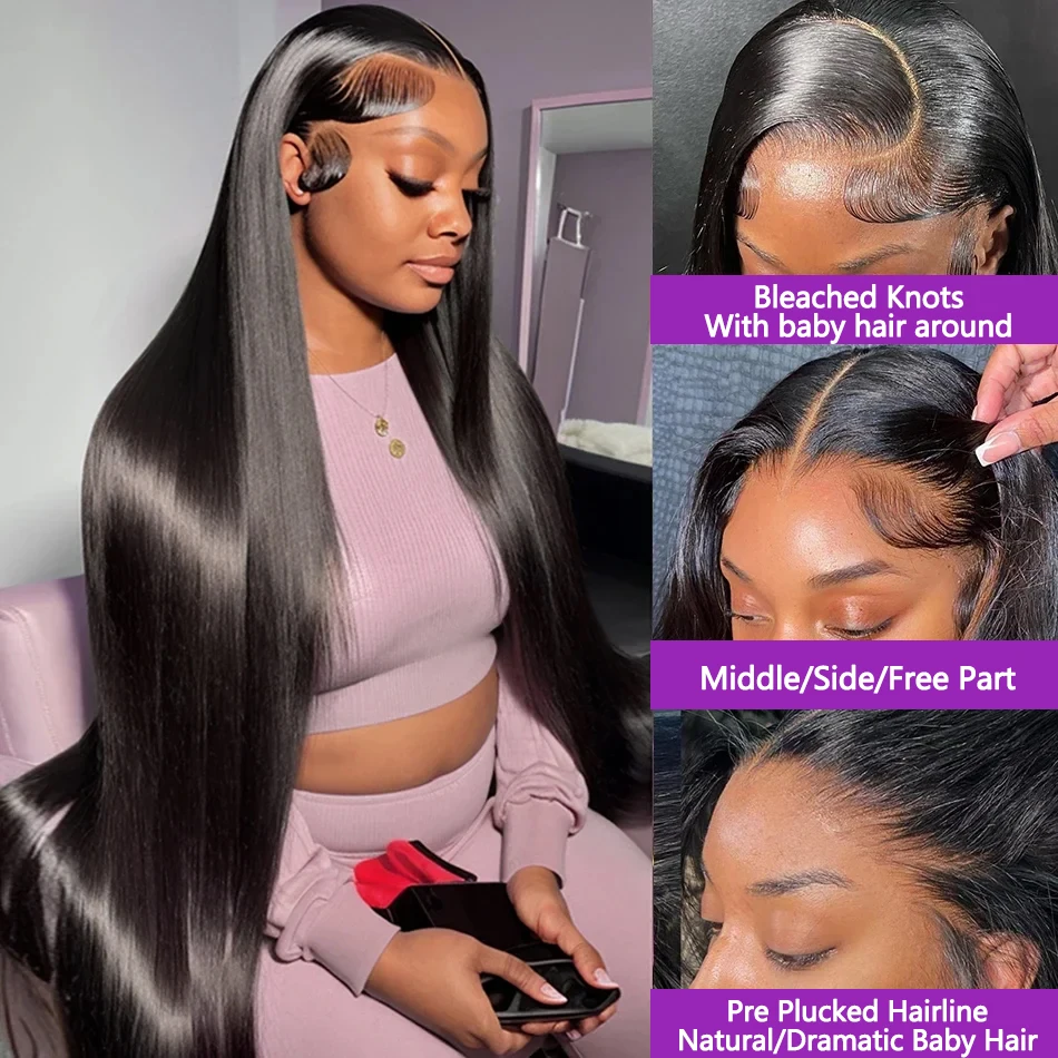 New 180density Straight Lace Front Wigs Human Hair 13x4 HD Transparent 360 Lace Frontal Wigs Glueless Black Wig Synthetic Closure Wig