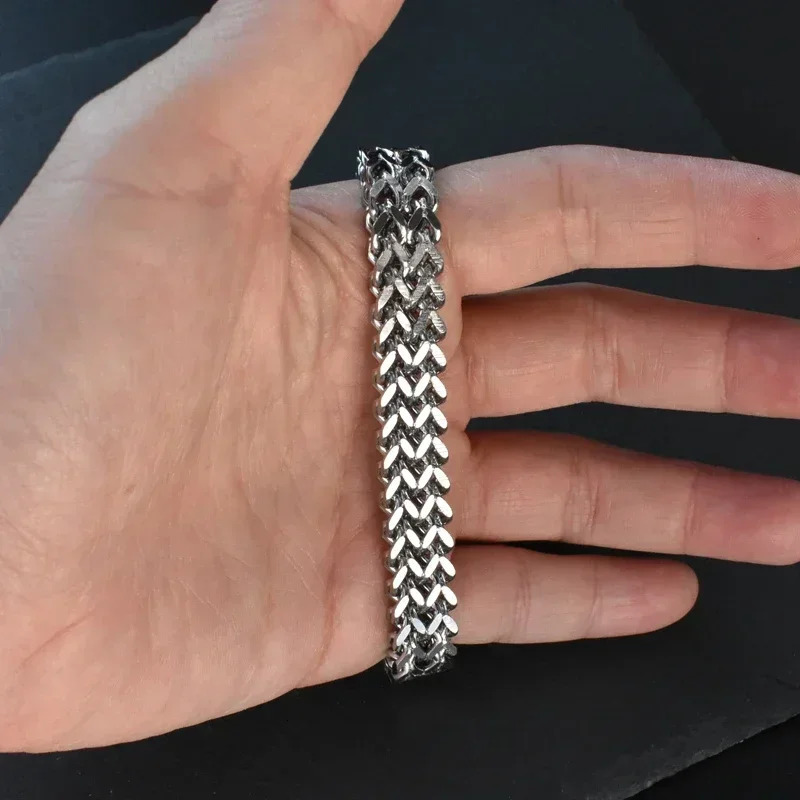 10mm Width Stainless Steel Cuban Chain Bracelets for Men Silver Color Fashion Hip Hop Male Boy Wristband Jewelry 240227