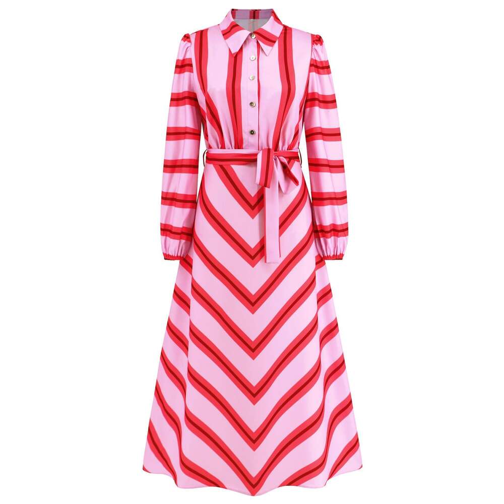 2024 New Fashion Slim Fit Temperament Button Open Striped Shirt Dress Popular for Women