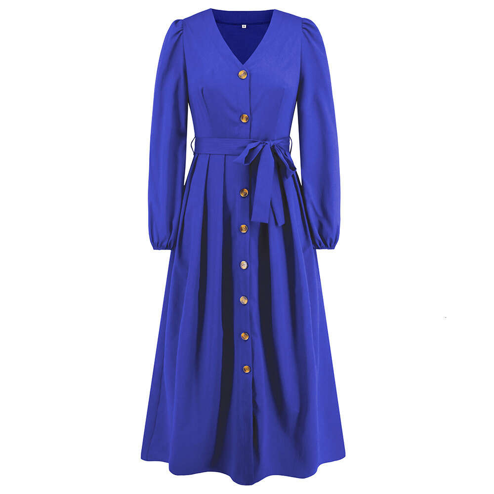 V-neck Single Breasted Lace Up Slim Fitting Dress for Women in Large Size