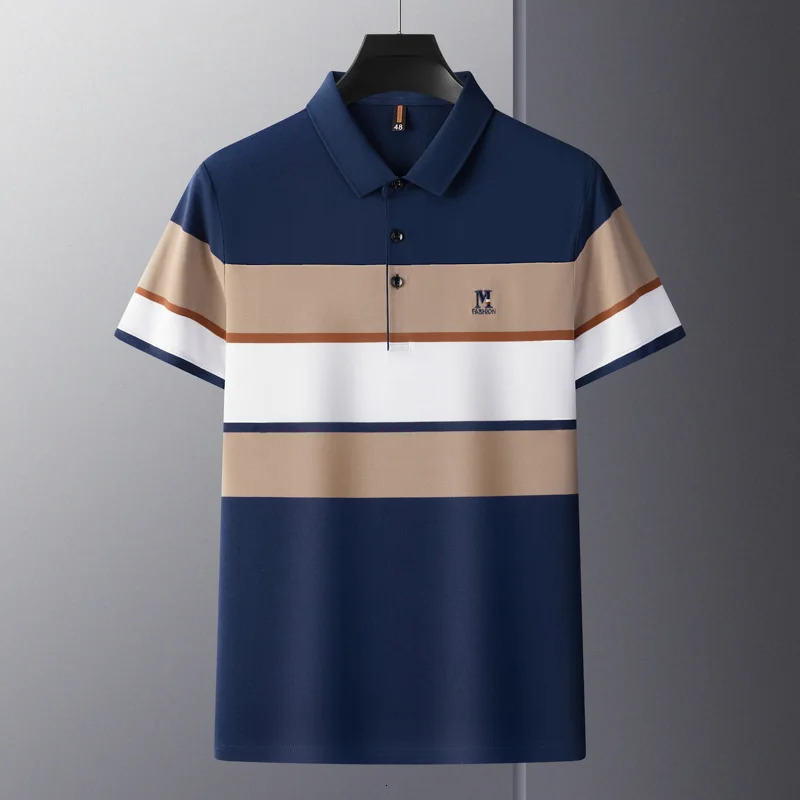 Premium striped M-line embroidery short sleeve POLO shirt Mens casual T-shirt Summer breathable cotton Paul shirt Mens wear 240309