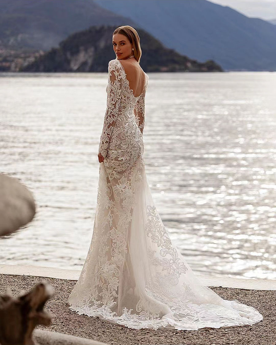 Mermaid Classic Wedding Dresses Square Neck Romantic Lace Bride Dress Backless Floor Length Bridal Gown Vestido De Novia