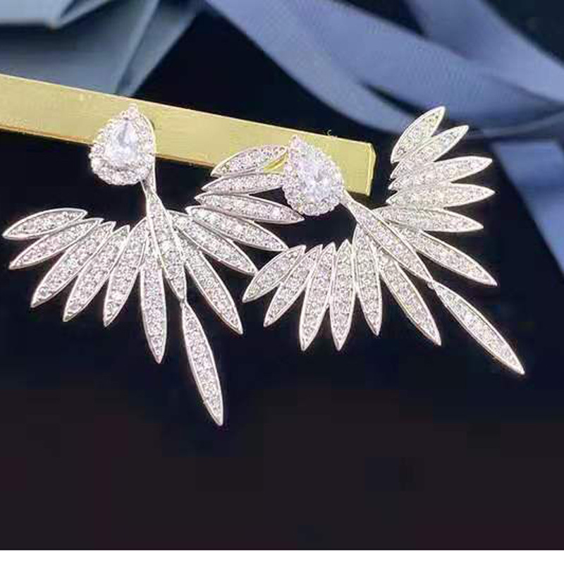 Sparkling Angel Wing Stud Earrings: Sterling Sier with Cubic Zirconia and Sapphire Accents, Perfect Party Jewelry Free shipping