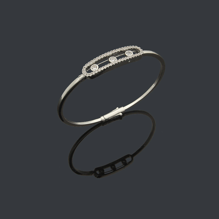 Titanium steel jewelry wholesale U-shaped full diamond three sliding diamond bracelet women's fine edition with diamond charm bangles