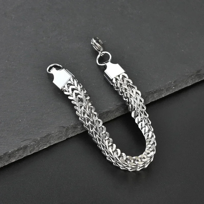 10mm Width Stainless Steel Cuban Chain Bracelets for Men Silver Color Fashion Hip Hop Male Boy Wristband Jewelry 240227