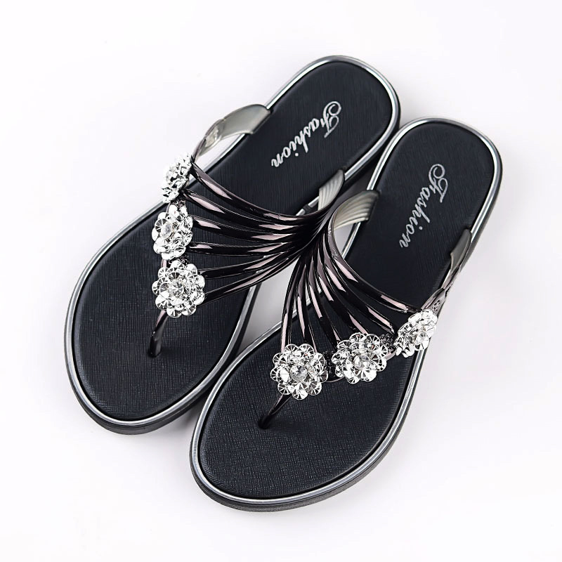 Women's Slippers Summer Slippers New Flat Bottom Silver Womens Shoes Lightweight Slipper Womans Outdoor Casual Flip flop Slipper N739#