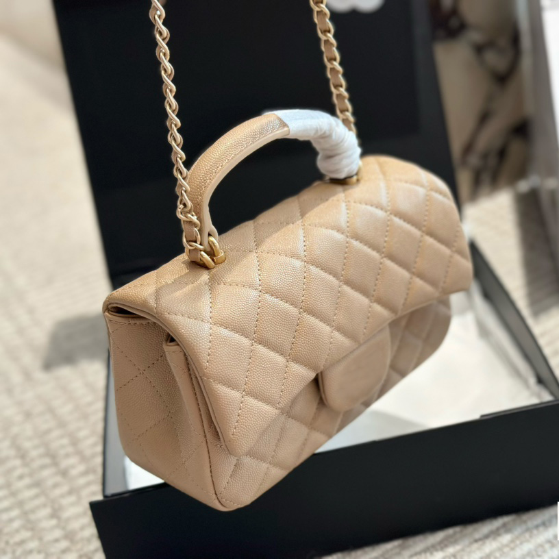 Womens Classic Mini Flap Top Handle Totes CF Quilted Bags Caviar Leather Gold Metal Hardware Matelasse Chain Crossbody Shoulder Handbags Beige Black White 21X12CM