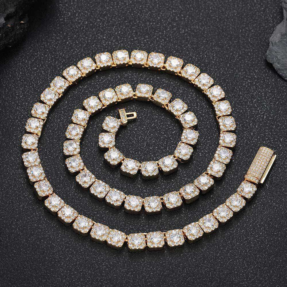 Hip Hop 7mm Flip Buckle Zircon Rock Sugar Chain Men's Necklace Jewelry with A High Grade and Small Stand