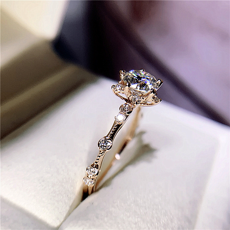 Wedding Rings: Sterg Sier Gold Fill Round Cut White 5A Cubic Zircon Rose wer Ring