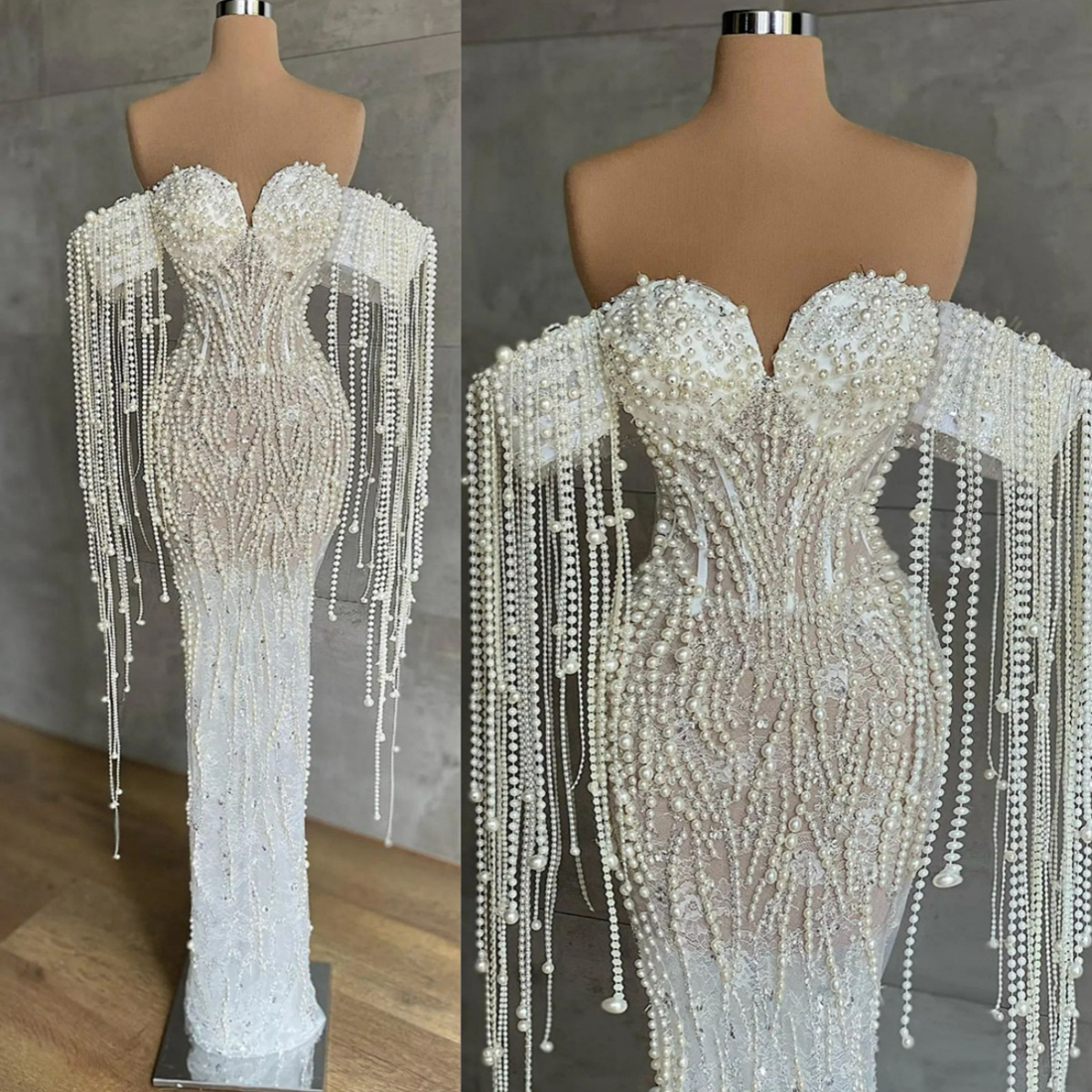 2024 African Prom Dresses for Black Women Promdress Off Shoulder Pearls Tassel Elegant Evening Dresses for Special Occasions Birthday Gowns Engagement
