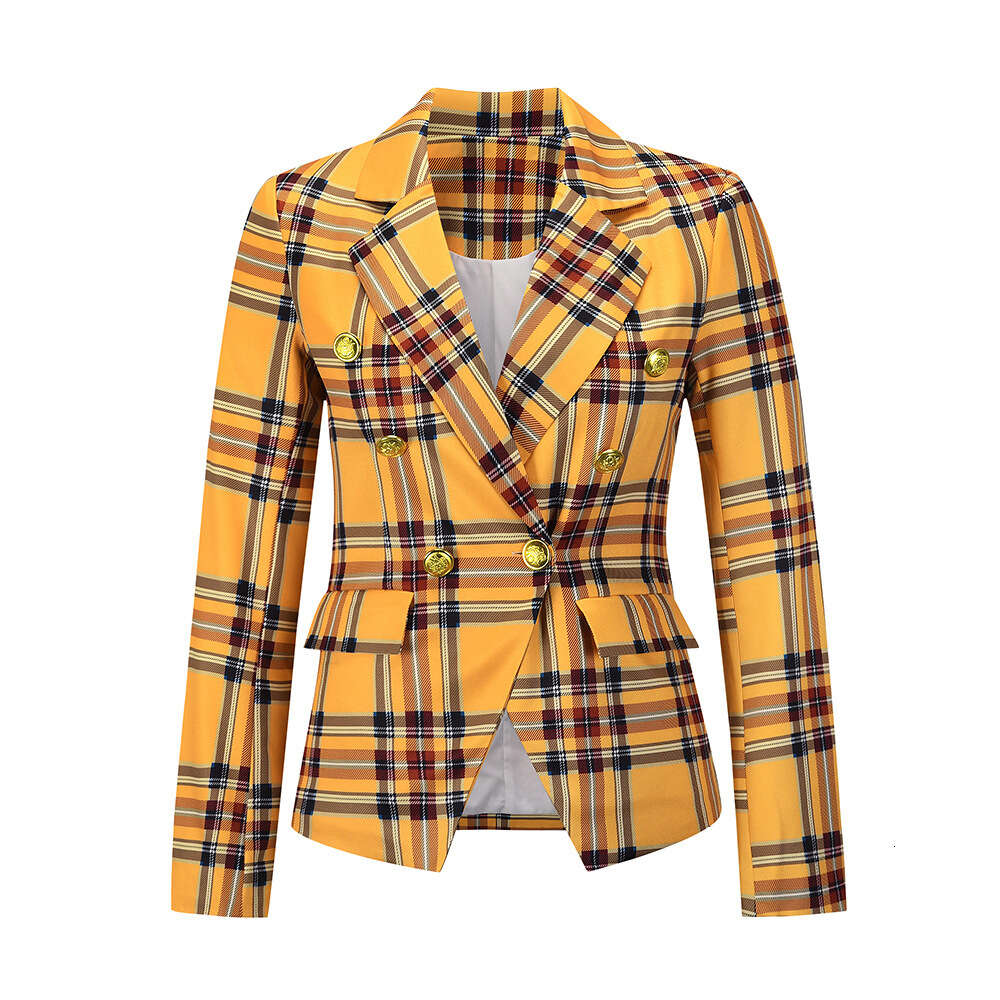 Checkered Casual Small Jacket Autumn and Winter Temperament Slim Fitting Short Professional Women's Suit Large Size