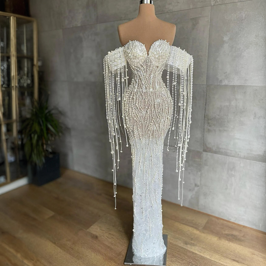 2024 African Prom Dresses for Black Women Promdress Off Shoulder Pearls Tassel Elegant Evening Dresses for Special Occasions Birthday Gowns Engagement