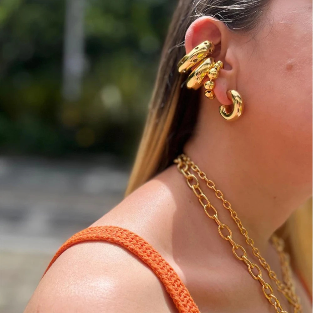 Uworld Versatile 316L Stainless Steel Thick Smooth Hoop Earrings Boldly Chunky Ear Cuff Earrings Delicate Huggies For Women 240314