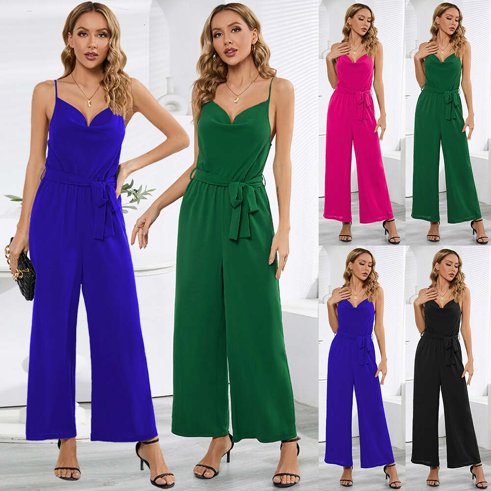 Women's 2024 Summer New Sexy Sleeveless Strap Open Back Straight Tube One Piece Long Pants