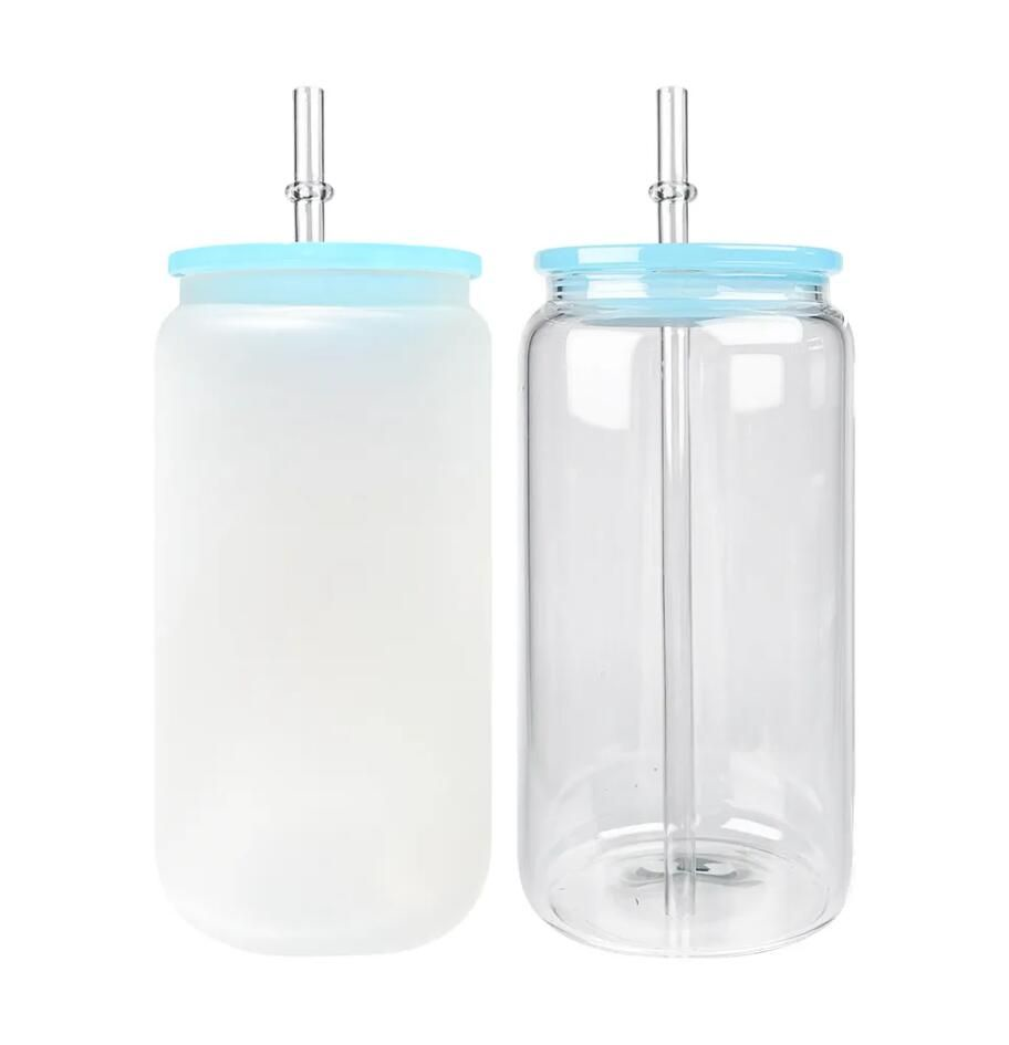 16oz Colorful Mugs Sublimation Replaceable Fits Glass Plastic Cover Beer Jar For Lids Drinking Glasses GG1108 Nslph