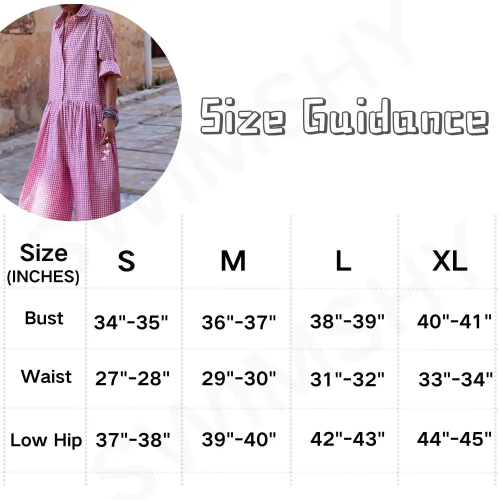 Womens Jumpsuit SpringSummer Clothing Full Body Loose Fit Long Sleeve Plaid Elegant Dress Casual Pants 240307