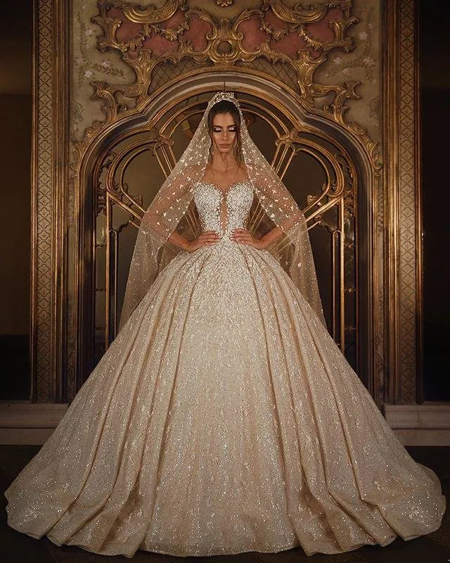 2024 African Luxurious Said Mhamad Ball Gown Wedding Dresses Beaded Lace 3D Appliques Crystal Plus Size Bridal Gowns Custom Made