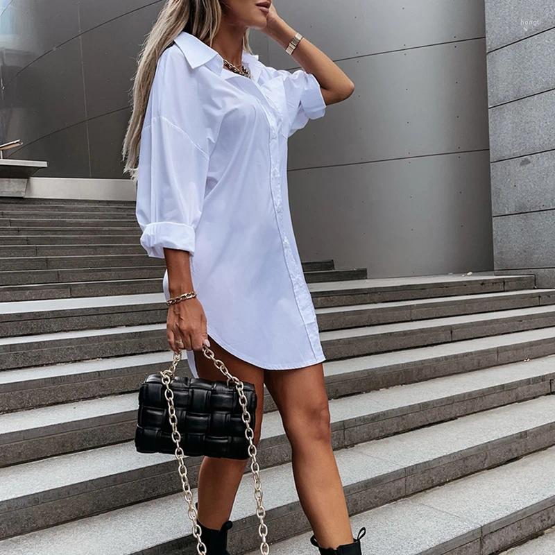 Casual Dresses Elegant Womens White Blouse Top Spring/Summer Simple Loose Fit Long Sleeve V-Neck Button