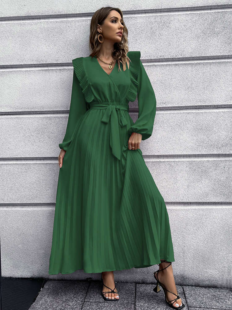 2024 New Women's Style V-neck Large Fold Long Dress