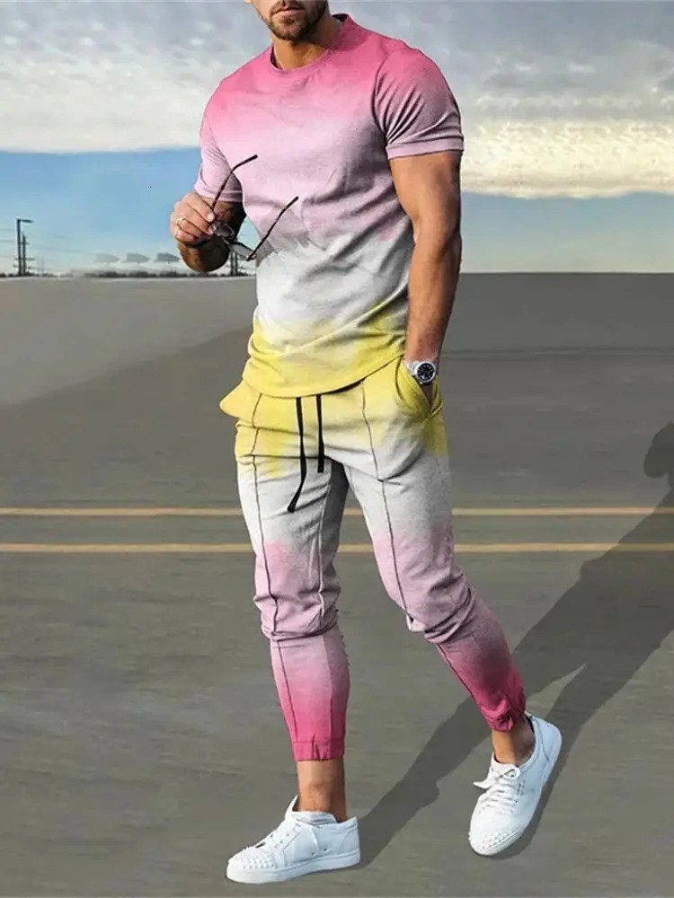 Oversized Mens Clothing Sets Summer T Shirts Pants 2 Piece Suits Fashion Beach Short Tracksuit Casual Outdoor Outfits 240228