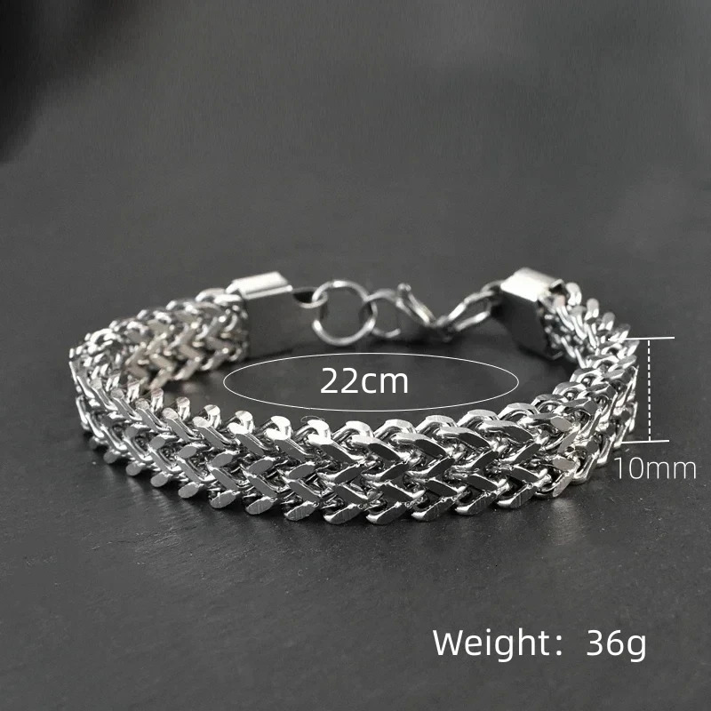 10mm Width Stainless Steel Cuban Chain Bracelets for Men Silver Color Fashion Hip Hop Male Boy Wristband Jewelry 240227